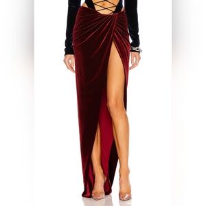 LaQuan Smith Velvet Knot Wrap Skirt Oxblood Medium